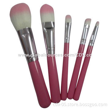 5-piece gift makeup brush set, made of wooden handle and aluminum ferrule with synthetic bristles